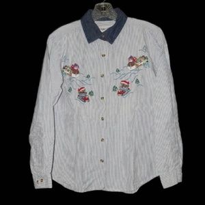 Ugly CHRISTMAS Shirt M Button LONG SLEEVES Striped